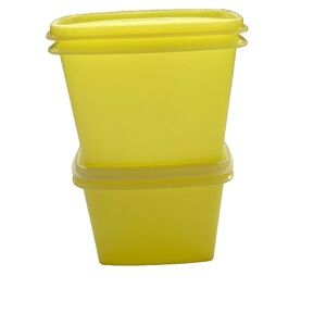 2 Vintage Tupperware 1243-11 Yellow Shelf Saver Storage Containers With Lids
